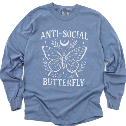Anti-Social Butterfly - Comfort Colors Long Sleeve Premium T Shirt