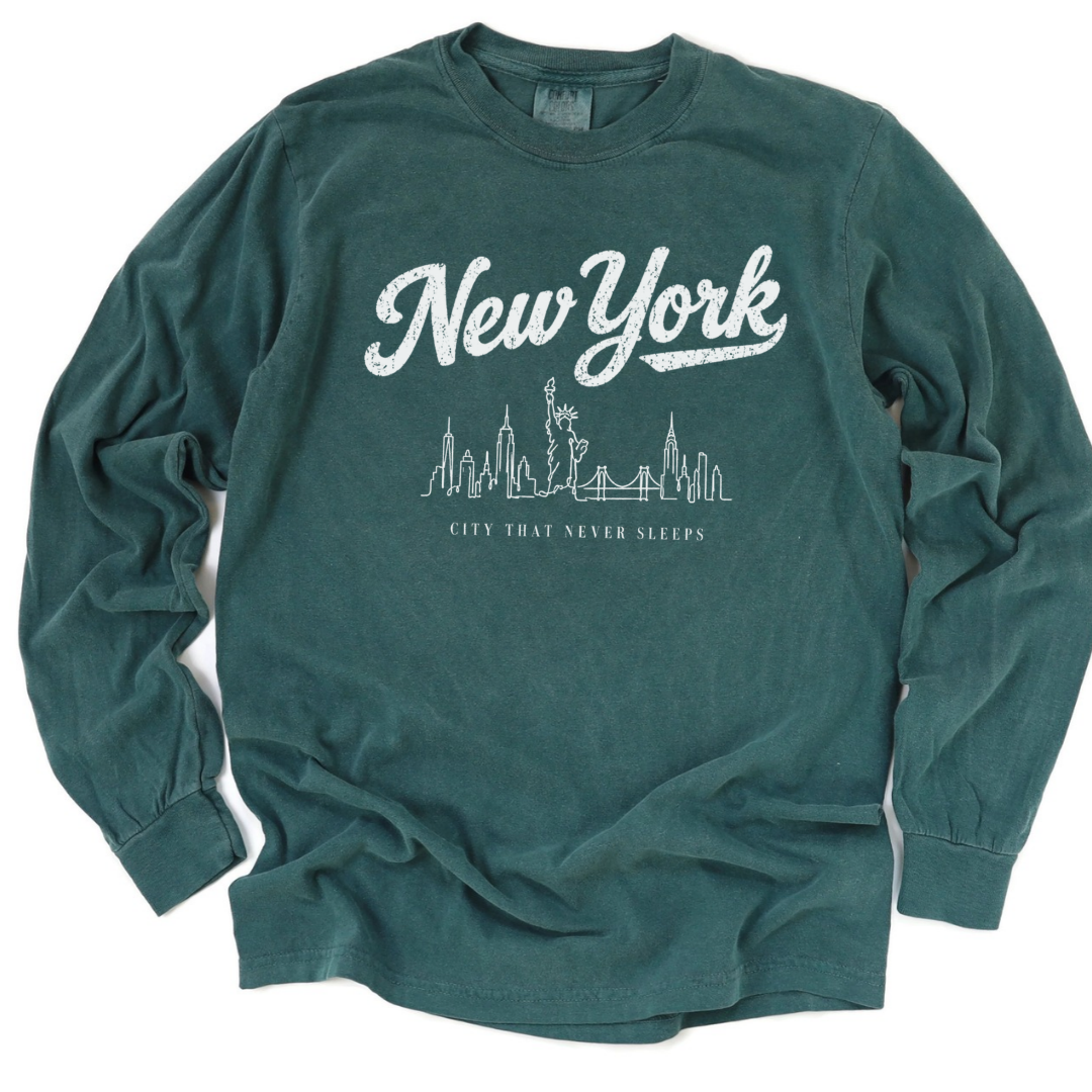 New York Skyline Doodle - Comfort Colors Long Sleeve Premium T Shirt