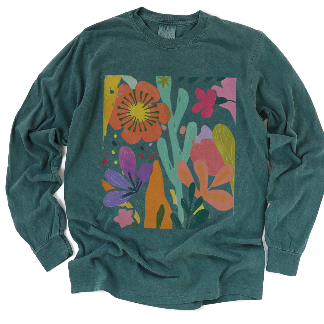 Modern Art Flower Print - Comfort Colors Premium Long Sleeve T Shirt