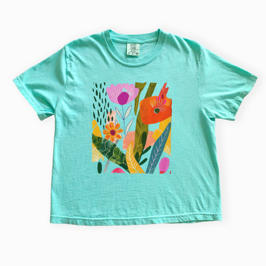 Modern Art Plant Print - Comfort Colors Boxy Cropped Tee