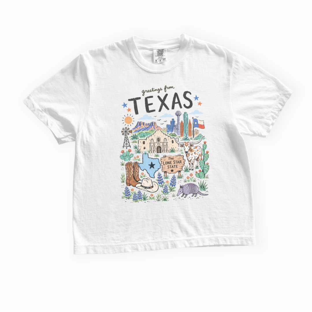 Greetings From Texas - Comfort Colors Boxy Cropped Tee