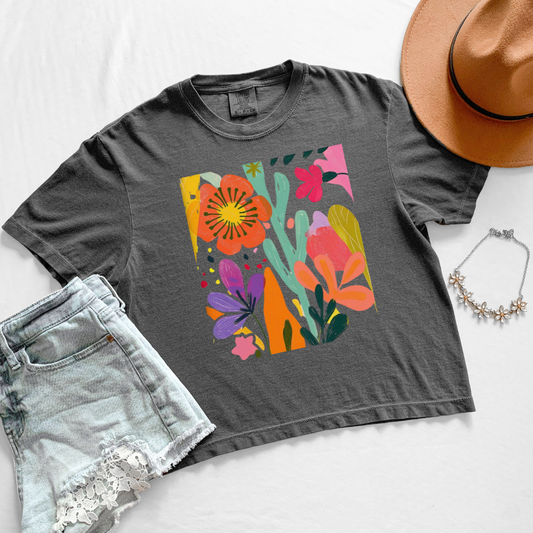 Modern Art Flower Print - Comfort Colors Boxy Cropped Tee