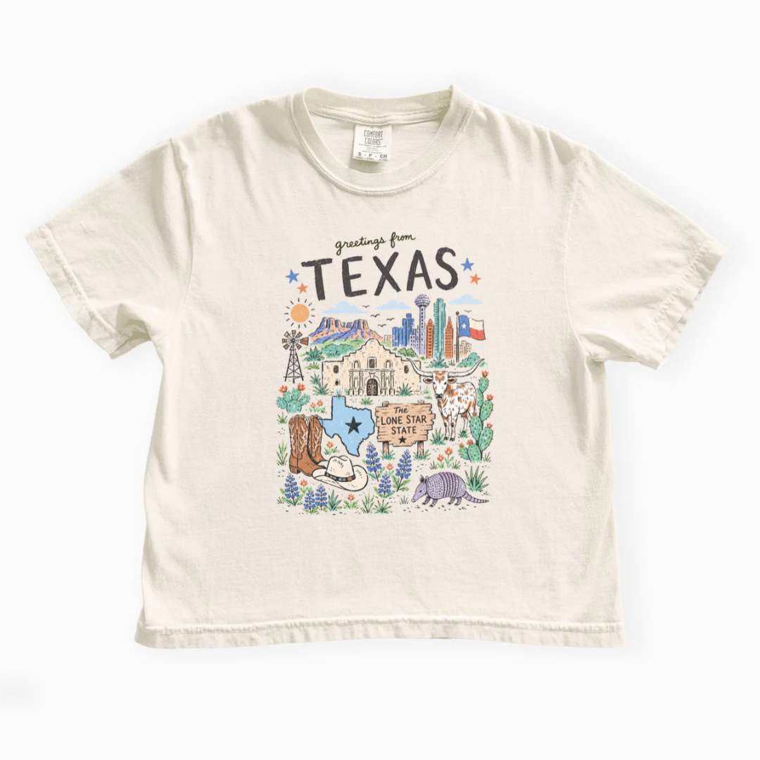 Greetings From Texas - Comfort Colors Boxy Cropped Tee