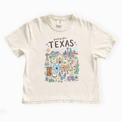 Greetings From Texas - Comfort Colors Boxy Cropped Tee