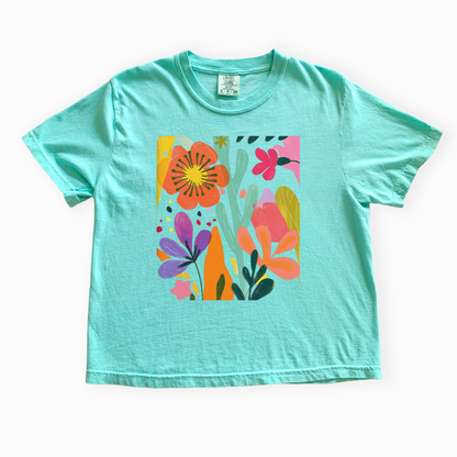 Modern Art Flower Print - Comfort Colors Boxy Cropped Tee