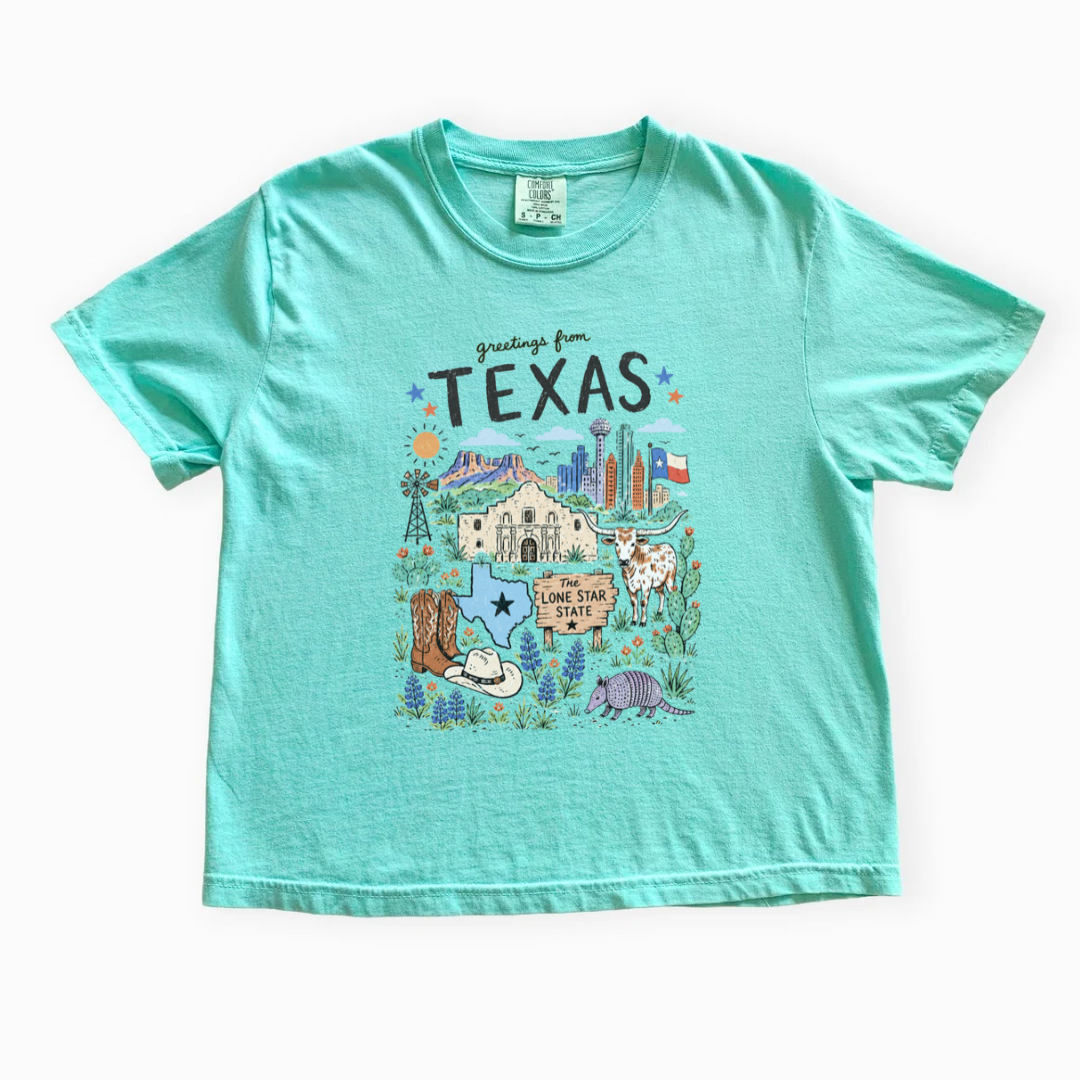 Greetings From Texas - Comfort Colors Boxy Cropped Tee
