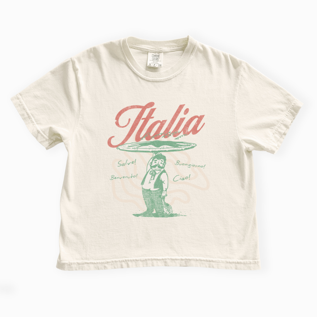 Greetings From Italia - Comfort Colors Boxy Cropped Tee