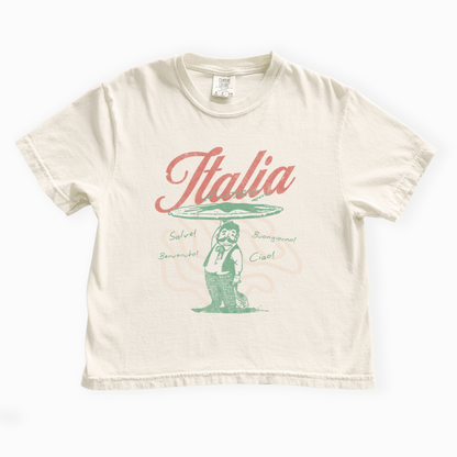 Greetings From Italia - Comfort Colors Boxy Cropped Tee