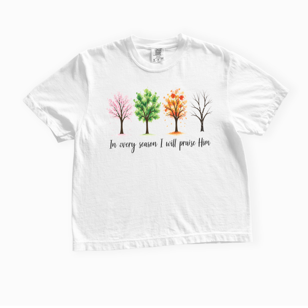 In Every Season I Will Praise Him - Comfort Colors Boxy Cropped Tee