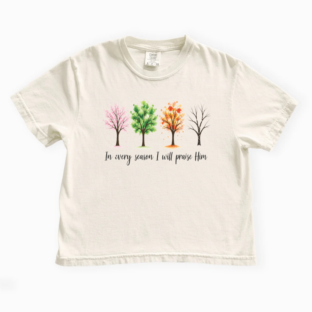 In Every Season I Will Praise Him - Comfort Colors Boxy Cropped Tee