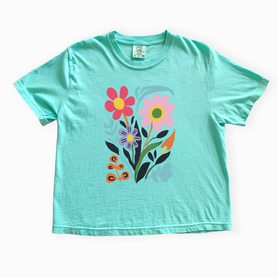 Vivid Floral - Comfort Colors Boxy Cropped Tee