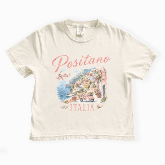 Vintage Positano Painting - Comfort Colors Boxy Cropped Tee