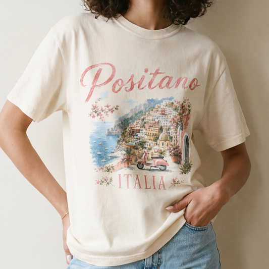 Vintage Positano Painting - Comfort Colors Relaxed Fit Premium T Shirt