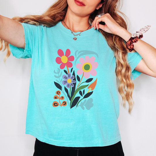 Vivid Floral - Comfort Colors Boxy Cropped Tee