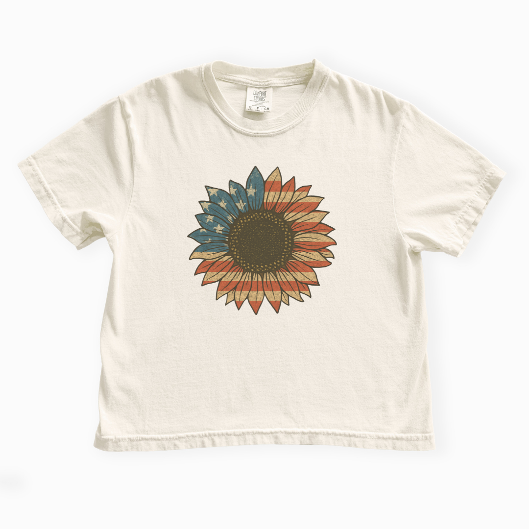 Stars and Stripes Sunflower - Comfort Colors Boxy Cropped Tee