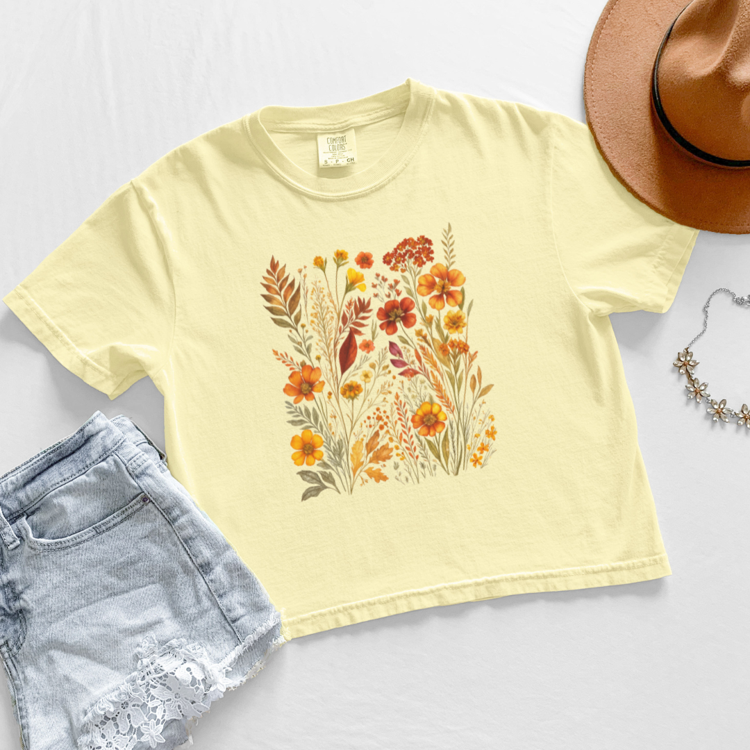 Autumn Floral - Comfort Colors Boxy Cropped Tee