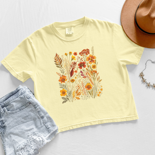 Autumn Floral - Comfort Colors Boxy Cropped Tee