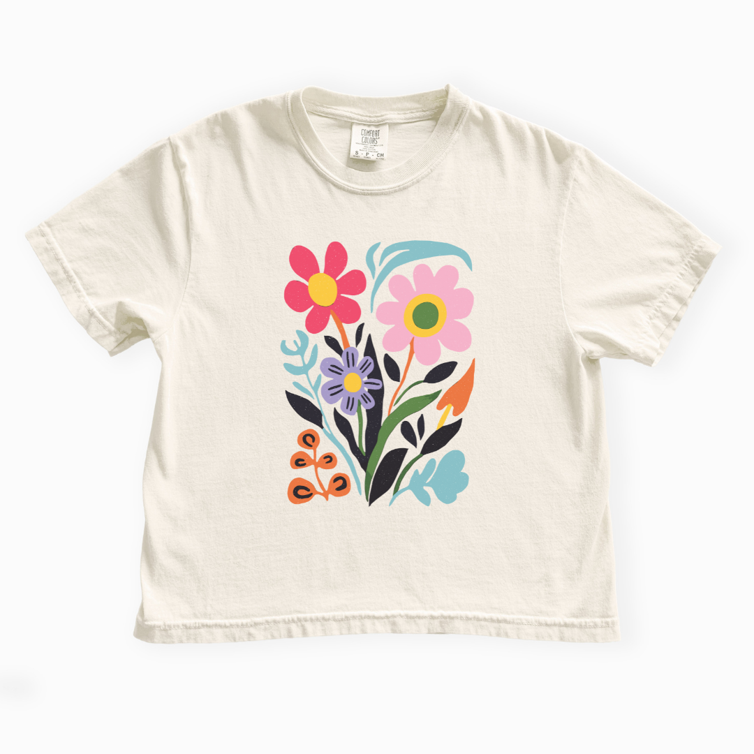 Vivid Floral - Comfort Colors Boxy Cropped Tee