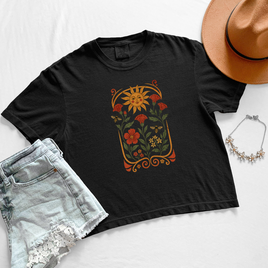 Golden Floral - Comfort Colors Boxy Cropped Tee