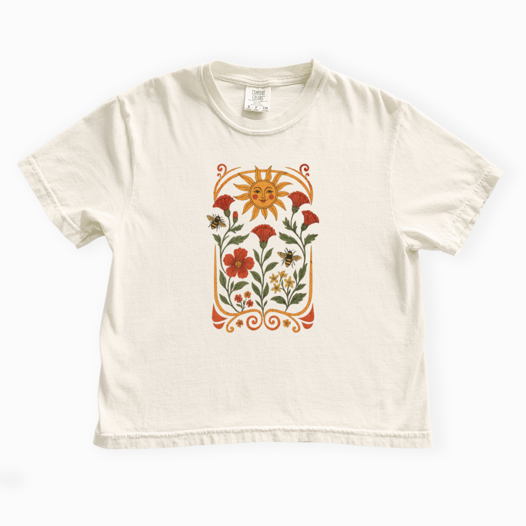 Golden Floral - Comfort Colors Boxy Cropped Tee