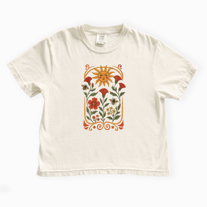 Golden Floral - Comfort Colors Boxy Cropped Tee