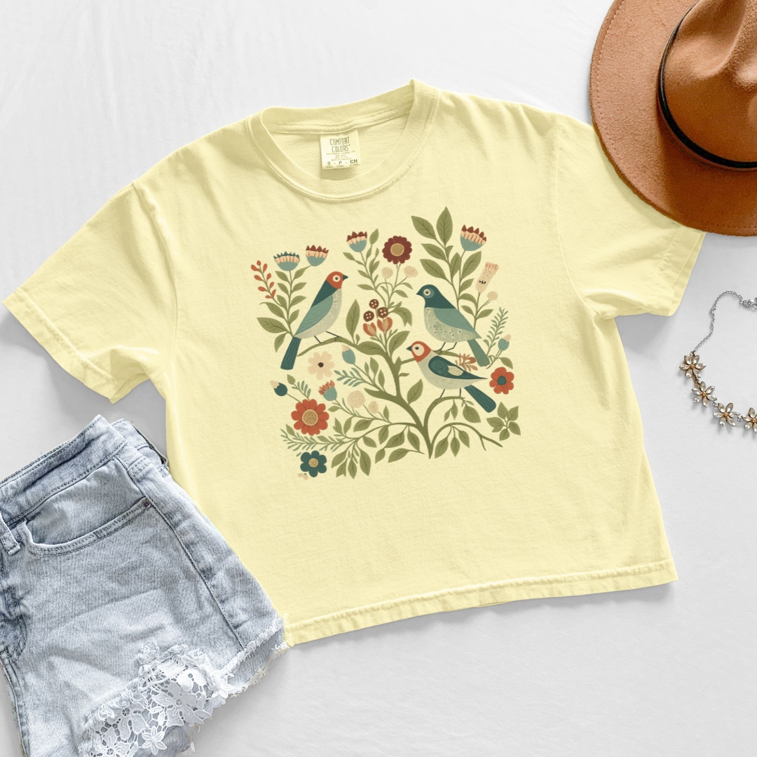 Folk Aviary - Comfort Colors Boxy Cropped Tee