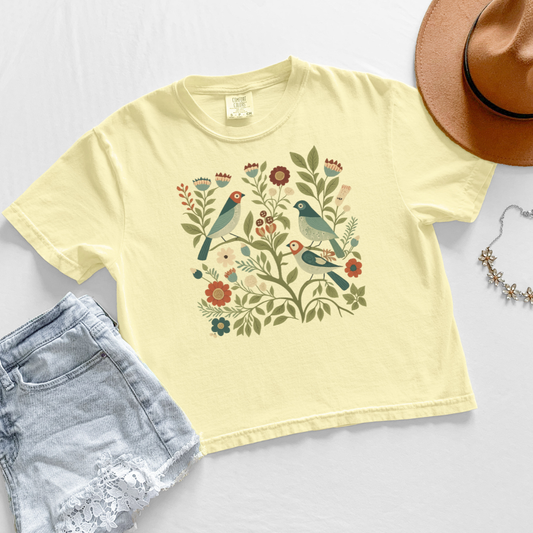Folk Aviary - Comfort Colors Boxy Cropped Tee