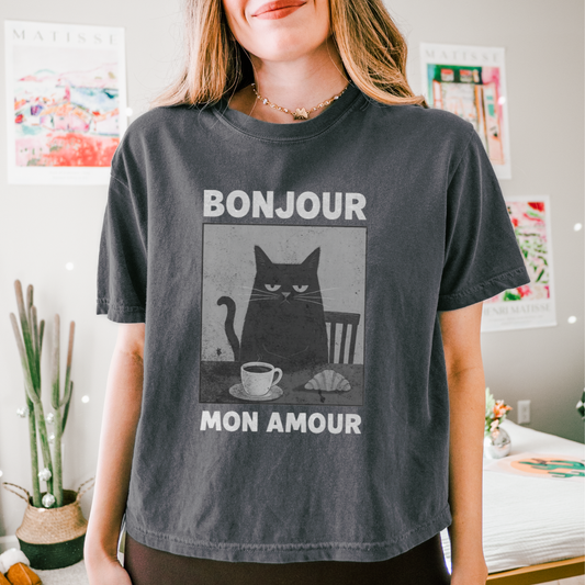 Bonjour Mon Amour - Comfort Colors Boxy Cropped Tee