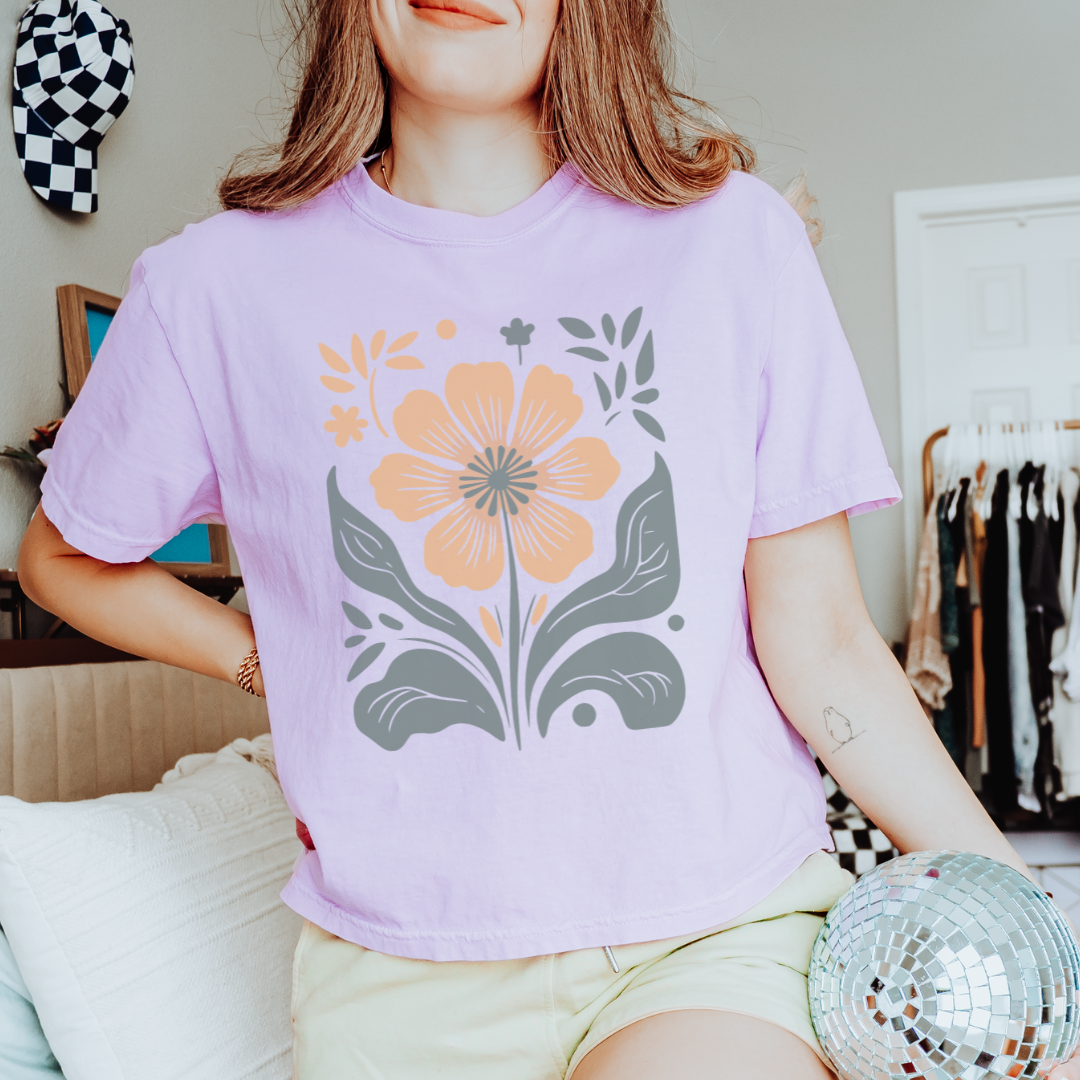 Retro Floral - Comfort Colors Boxy Cropped Tee
