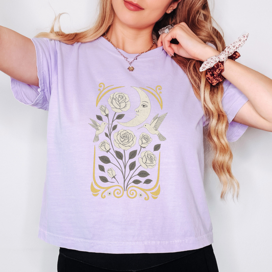 Moonlight Floral - Comfort Colors Boxy Cropped Tee
