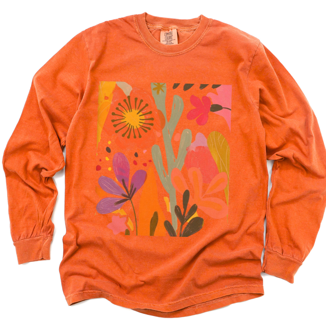 Modern Art Flower Print - Comfort Colors Premium Long Sleeve T Shirt