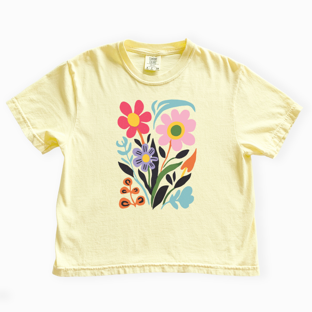 Vivid Floral - Comfort Colors Boxy Cropped Tee