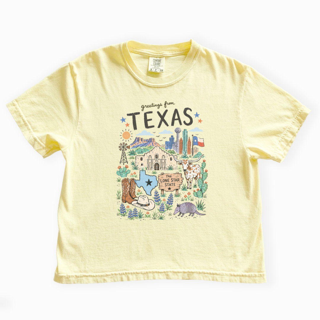 Greetings From Texas - Comfort Colors Boxy Cropped Tee