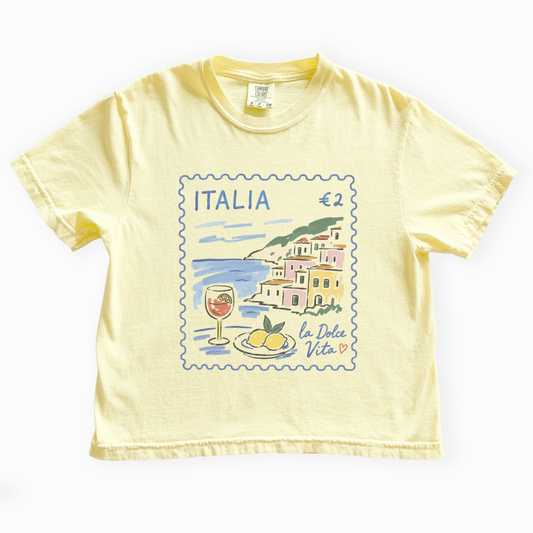 Postage From Positano - Comfort Colors Boxy Cropped Tee