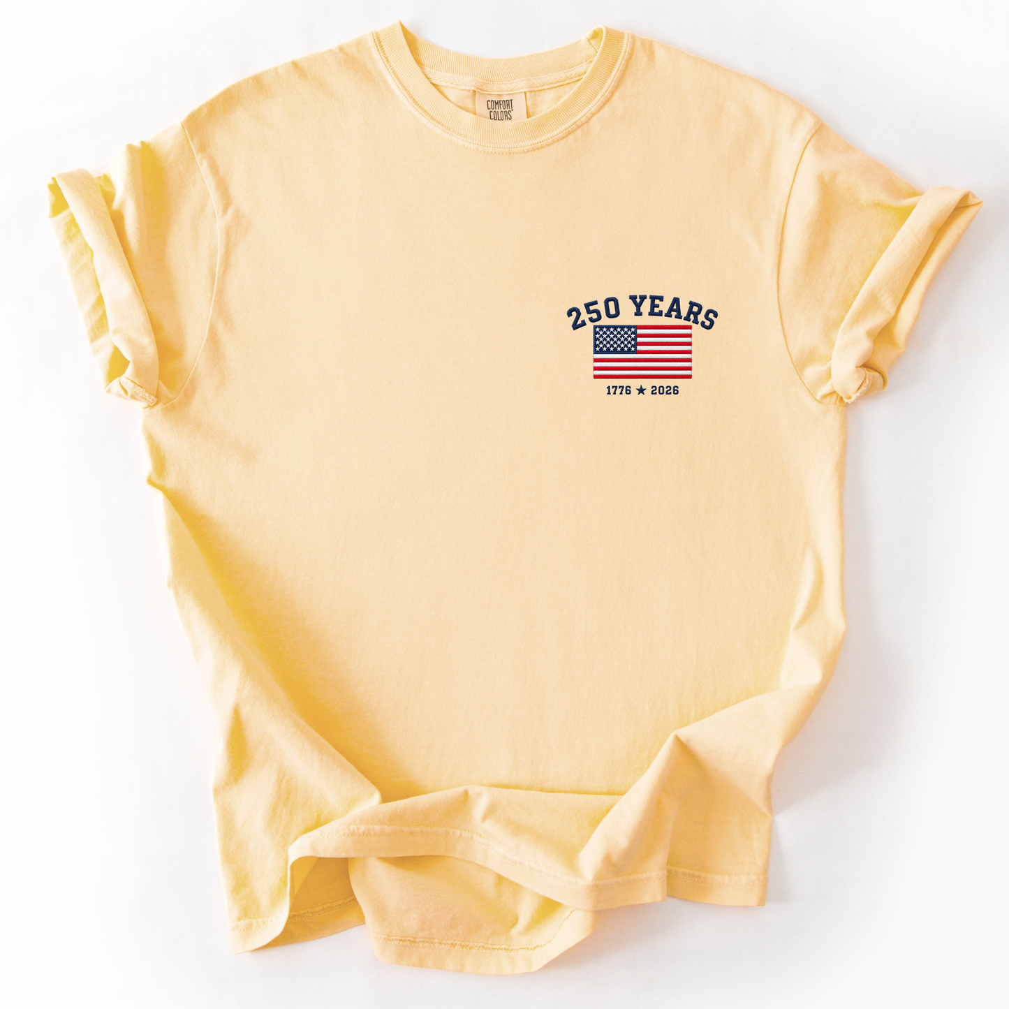 250 Years of Freedom Navy Embroidery - Comfort Colors Relaxed Fit Premium T Shirt