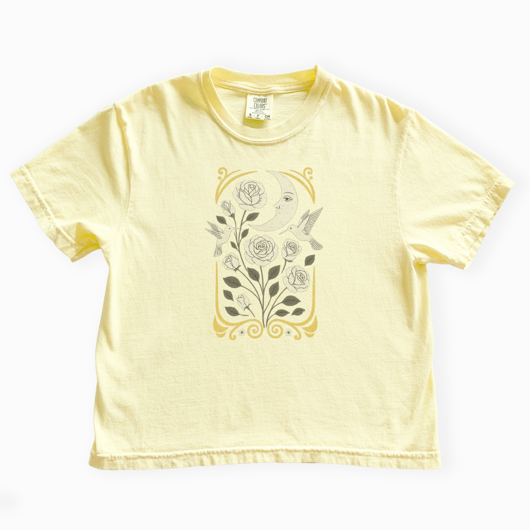 Moonlight Floral - Comfort Colors Boxy Cropped Tee