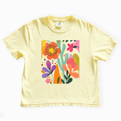 Modern Art Flower Print - Comfort Colors Boxy Cropped Tee