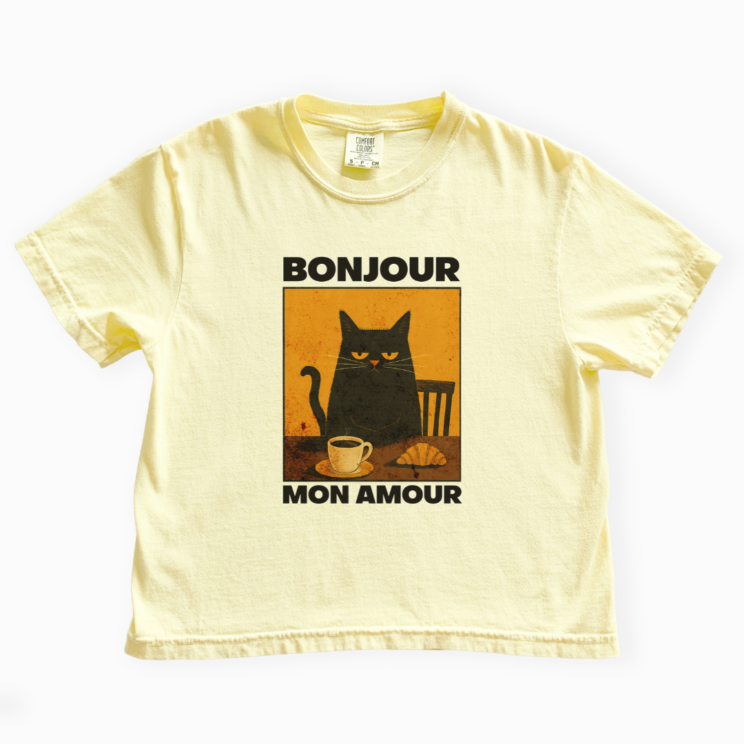 Bonjour Mon Amour - Comfort Colors Boxy Cropped Tee