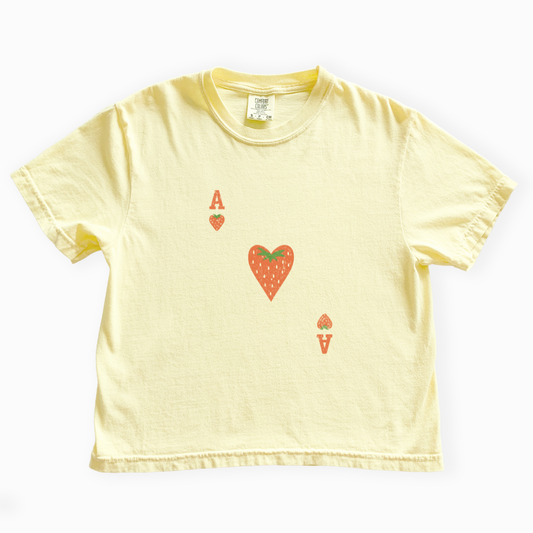 The Ace Of Strawberries, Vintage Distressed Print - Comfort Colors Boxy Cropped Tee