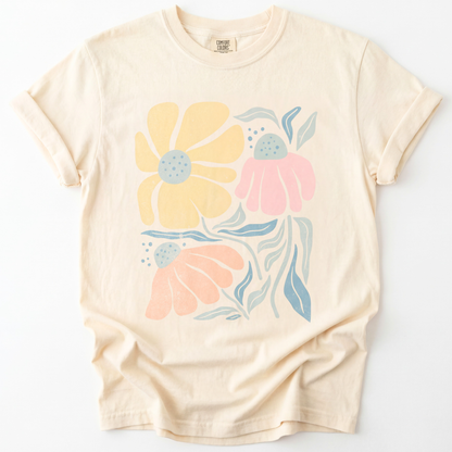 Faded Funky Floral Print -  Comfort Colors Relaxed Fit Premium T Shirt