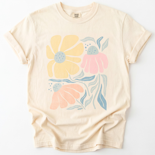 Faded Funky Floral Print -  Comfort Colors Relaxed Fit Premium T Shirt