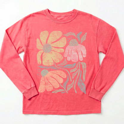 Faded Funky Flower Print - Comfort Colors Premium Long Sleeve T Shirt