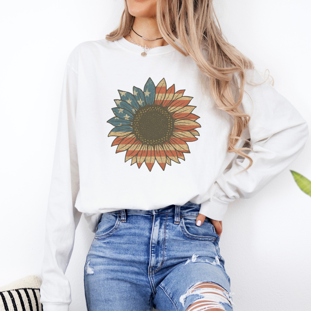 Stars and Stripes Sunflower - Comfort Colors Premium Long Sleeve T Shirt