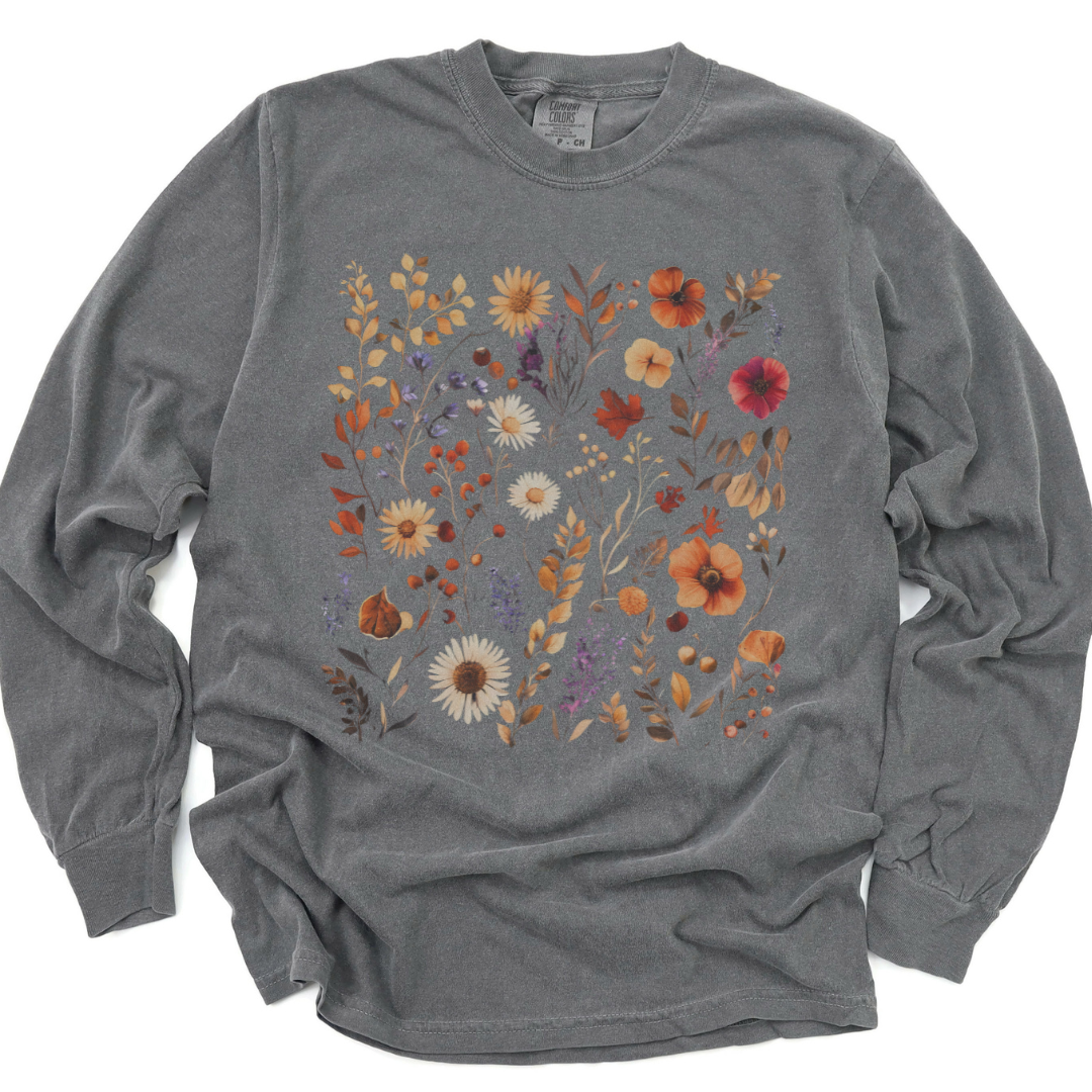 Autumn Boho Floral Print - Comfort Colors Premium Long Sleeve T Shirt