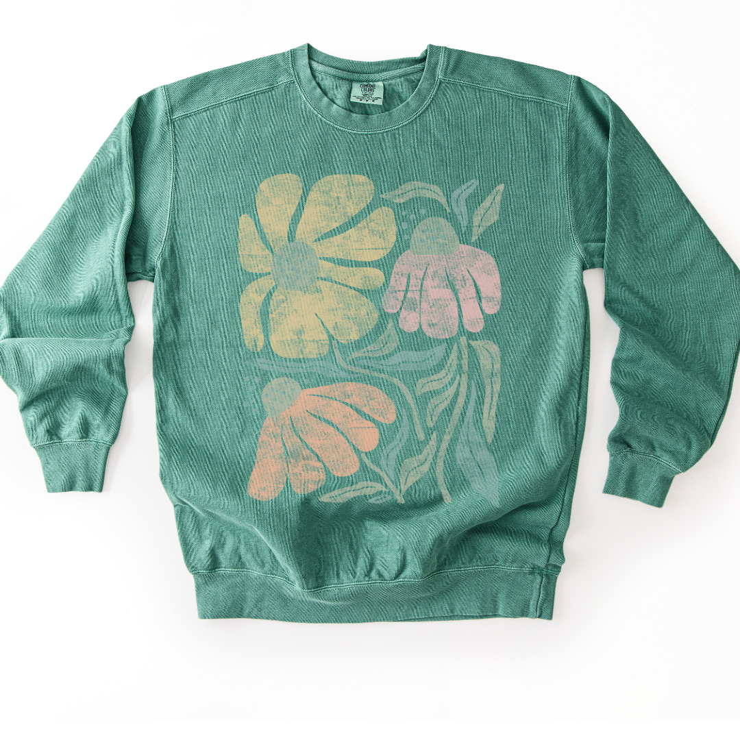 Faded Funky Floral Print - Comfort Colors Premium Heavyweight Sweatshirt