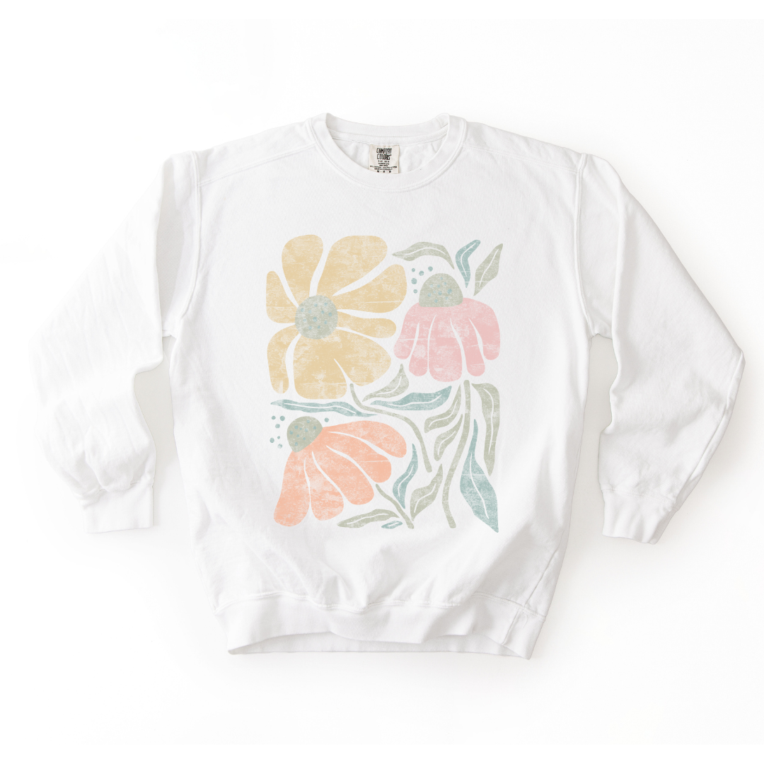 Faded Funky Floral Print - Comfort Colors Premium Heavyweight Sweatshirt