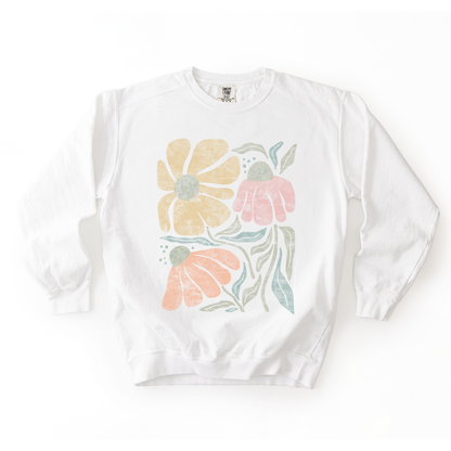 Faded Funky Floral Print - Comfort Colors Premium Heavyweight Sweatshirt