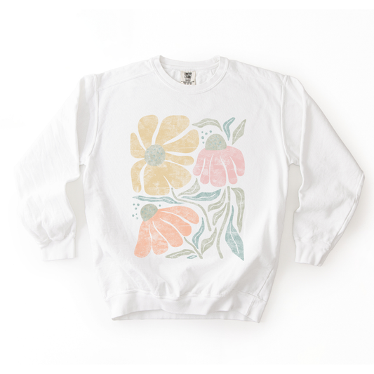 Faded Funky Floral Print - Comfort Colors Premium Heavyweight Sweatshirt