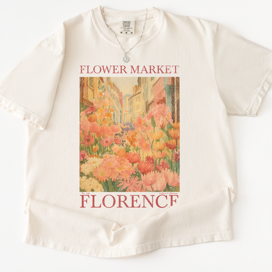 Flower Market, Vintage Distressed Poster - Comfort Colors Relaxed Fit Premium T Shirt