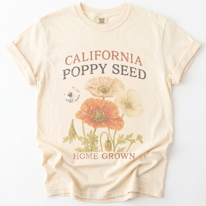 Poppy Seed, Faded Vintage Print - Relaxed Fit Vintage Wash T Shirt